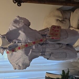 BNWOT Zara acid wash denim short sleeve romper + Beaded Crossbody!
